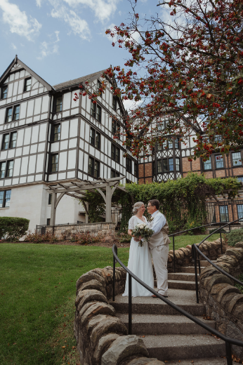 Photo of a couple in front of hotel roanoke